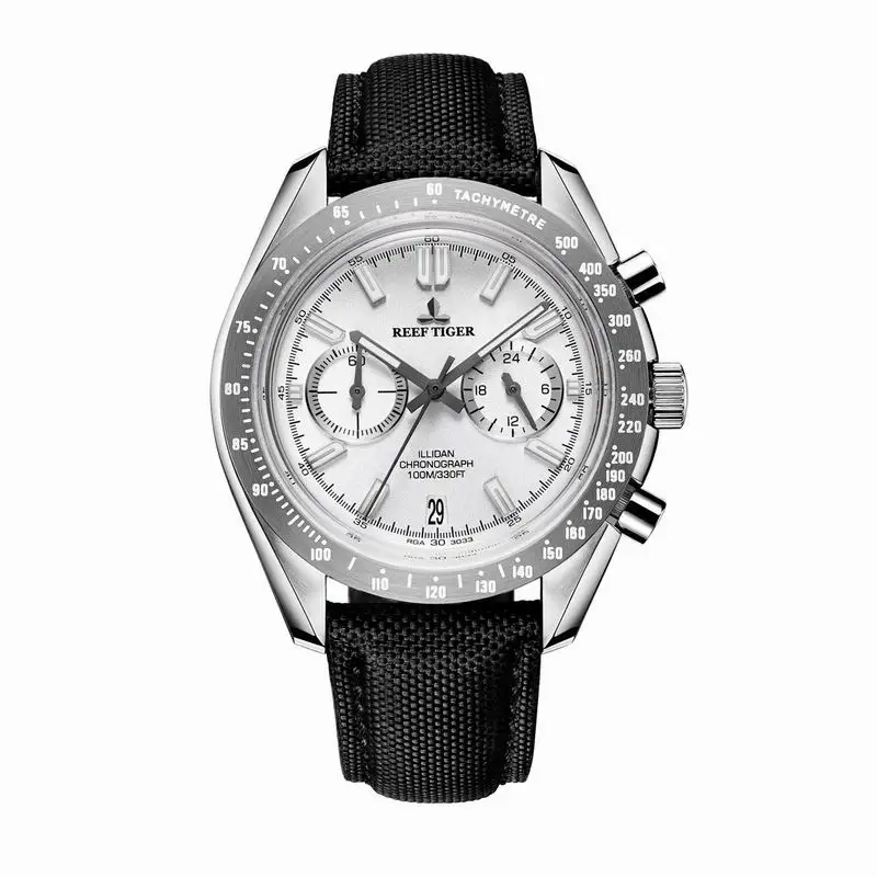 Reef Tiger/RT мужские дизайнерские спортивные часы из телячьей кожи с нейлоновым ремешком 316L сталь светящиеся водонепроницаемые мужские часы с хронографом RGA3033 - Цвет: RGA3033YWB