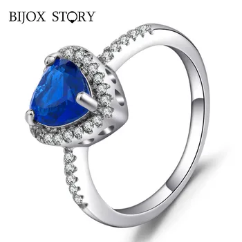 

BIJOX STORY Elegant S925 Silver Ring with Heart-shaped Sapphire Zircon Gemstones Jewellery Rings for Women Weddings Party Gifts