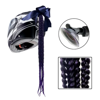 

24 Inch Motorcycle Helmet Braids Wig Dual Pigtail Ponytail With Sucker Bow High Quality Silk And Brand New Helmet Decoration