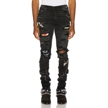 Fashion Streetwear Men Jeans Destroyed Ripped Jeans Men Elastic Punk Pants Paint Embroidery Designer Hip Hop Skinny Jeans Homme