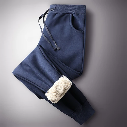 dark blue Зимние мужские флисовые тренировочные штаны, мужские повседневные штаны, флисовые джоггеры, плотные спортивные штаны, Мужские штаны для фитнеса в стиле хип-хоп, теплые брюки - Цвет: dark blue