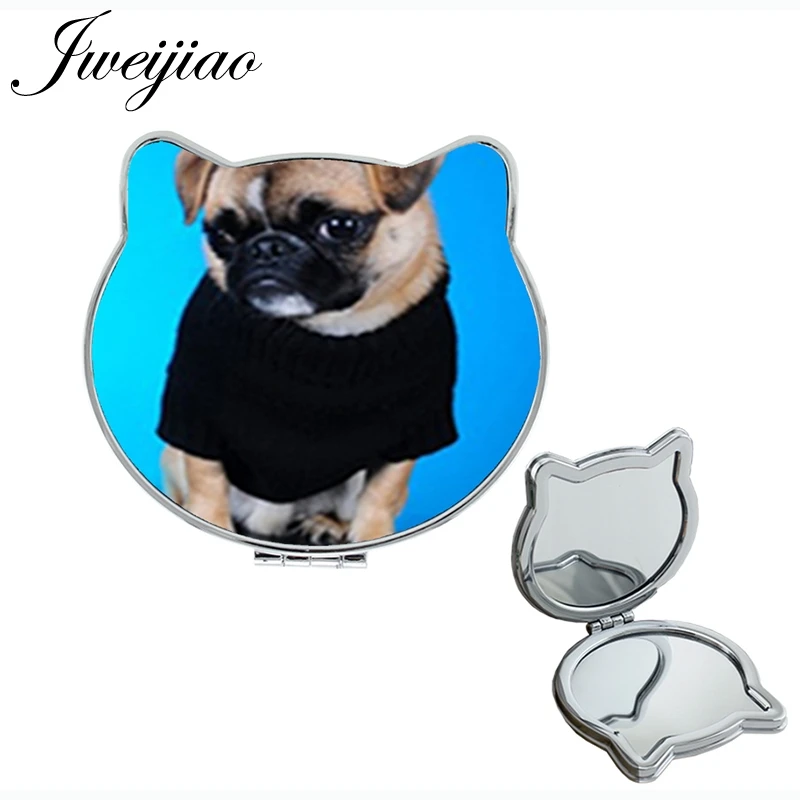 JWEIJIAO Pets PUG game Double Cat Ear Sides Shaped pocket mirror people best friends animal espejos for girlfriend NS264 - Цвет: NS267 08