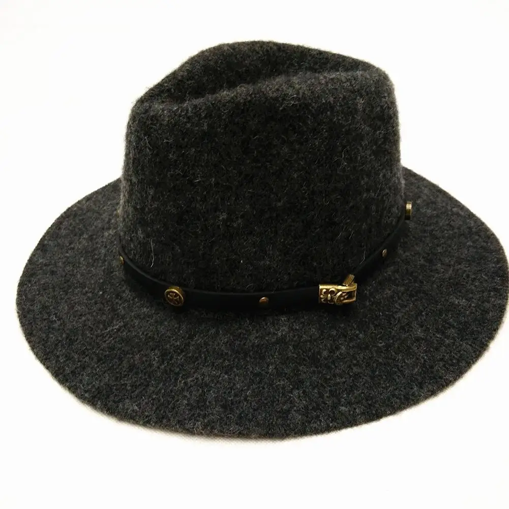 Studyset мужская шляпа Женская мода осень зима солнцезащитный флис Fedora Шляпа плоские карнизы джаз шляпа шерсть в форме колокольчика - Цвет: Dark gray belt 1