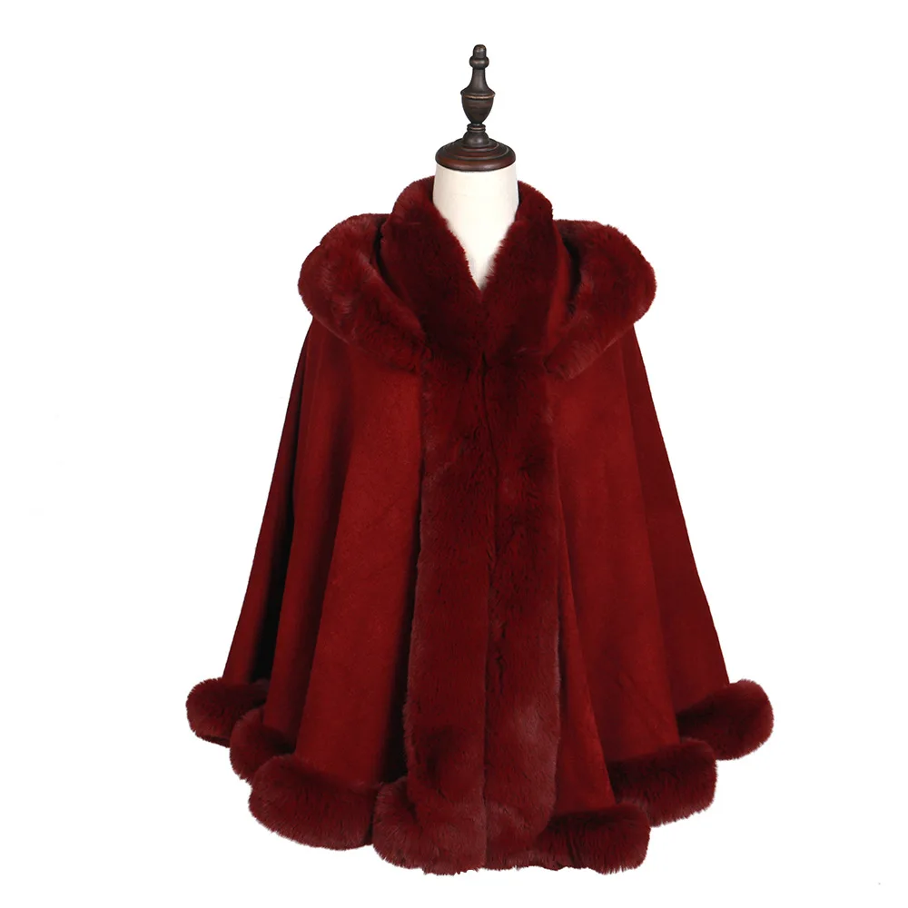 

European and American autumn and winter new fur-grass women's coat large-code warm-keeping knit and cape-like women