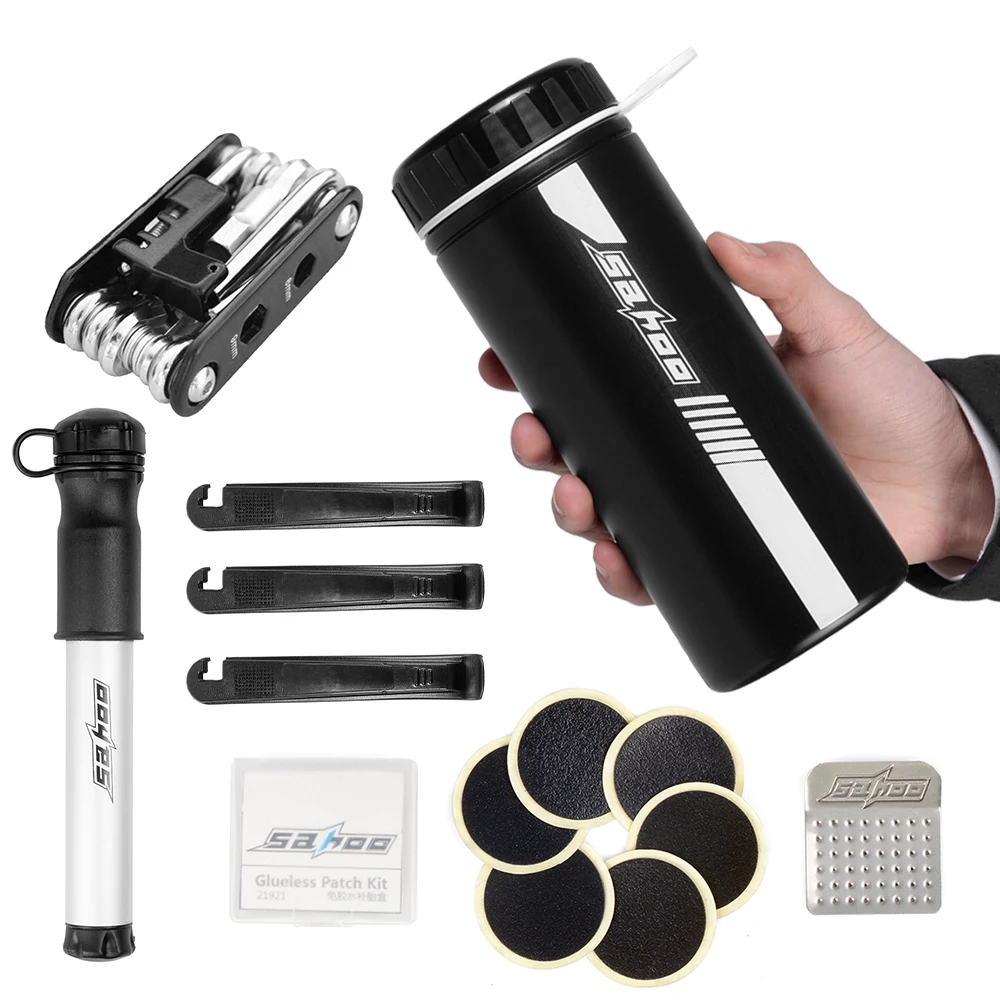

SAHOO Bike Repair Tool Kits Bicycle Repair Set Mini Pump 14 in 1 MultiFunction Tool Kit 750ml Bike Tool Storage Bottle Case