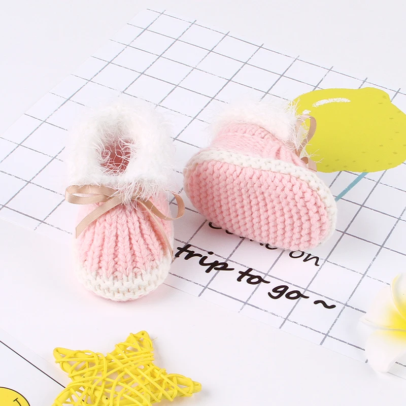 Baby Shoes Solid Knit Winter Toddler Infant Slip-On Warm Bed Shoes Autumn Hand Made Newborn Girls Boys Boot Fashion Cute Bowknot 2