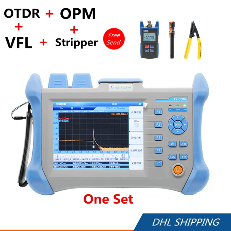 60km/120km TMO-300 OTDR +TL-510 Optical Power Meter +10MW VFL + CFS-2 Stripper Tool Set TMO300 optical time domain reflectometer wifi smart two way power monitoring device real time electricity monitors meter for bedroom homes