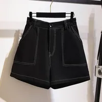 150Kg Plus Size Women's Summer Topline Denim Shorts Loose Elastic Waist Wide Leg Hot Pants Black Hip 152 5XL 6XL 7XL 8XL 9XL