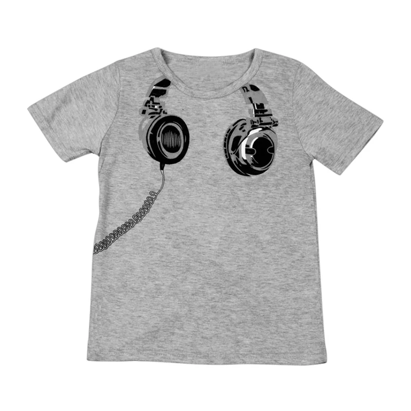 2-7Y Cotton Kids Tops Boys Girls Earphone Printed Short Sleeve Cotton T-Shirt Kids Baby Clothes