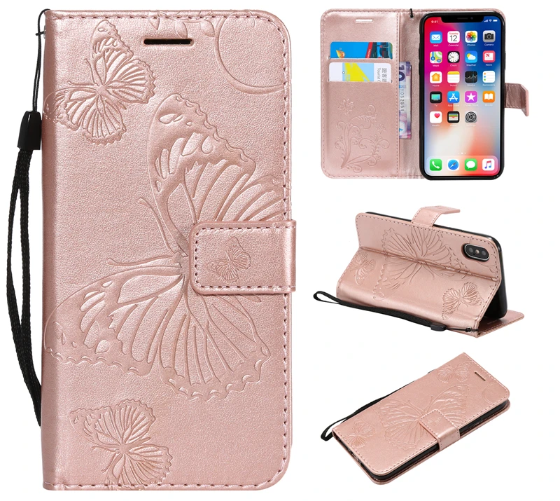Двойной кожаный чехол с 3d бабочкой для iPhone X XS 11 Pro Max XR телефона 6 6s 7 8 plus 10 5 5SE
