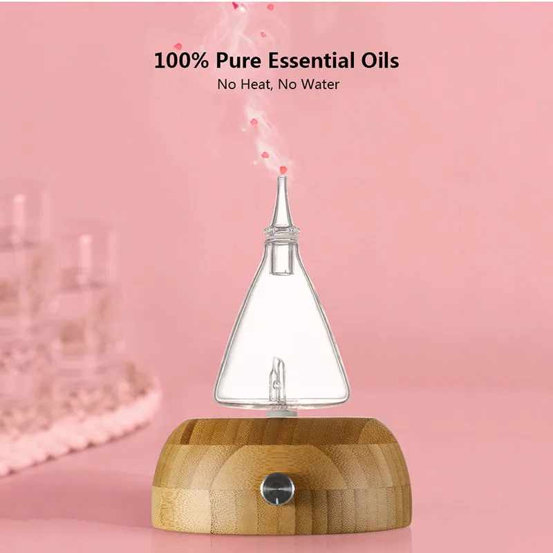 

Waterless Essential Oil Nebulizer Diffuser, Bamboo Aromatherapy Diffuser for Essential Oils with Interval Mist Spray for Home