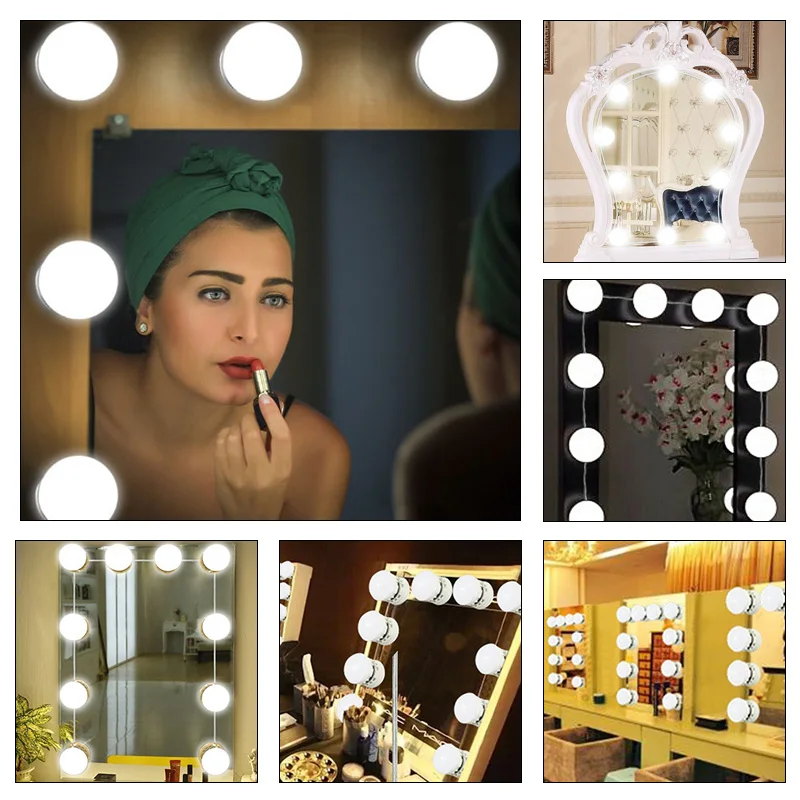 LED Mirror Lights 10Bulb Dressing Room Glamour Table Set Mirror Lights Kit Professional 3Colors Light Hollywood Style