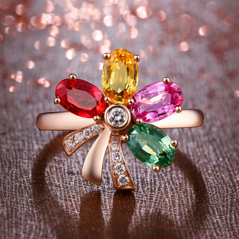 Целлюлозное темпераментное нежное красочное кольцо с камнями для женщин 4 цвета в форме цветка серебро 925 ювелирные изделия открытие регулируемый