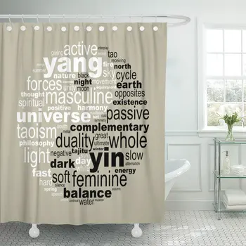 

Black Spiritual Yin and Yang Symbol Made with Words Harmony Zen Shower Curtain Waterproof Polyester Fabric 72 x 72 inches Set