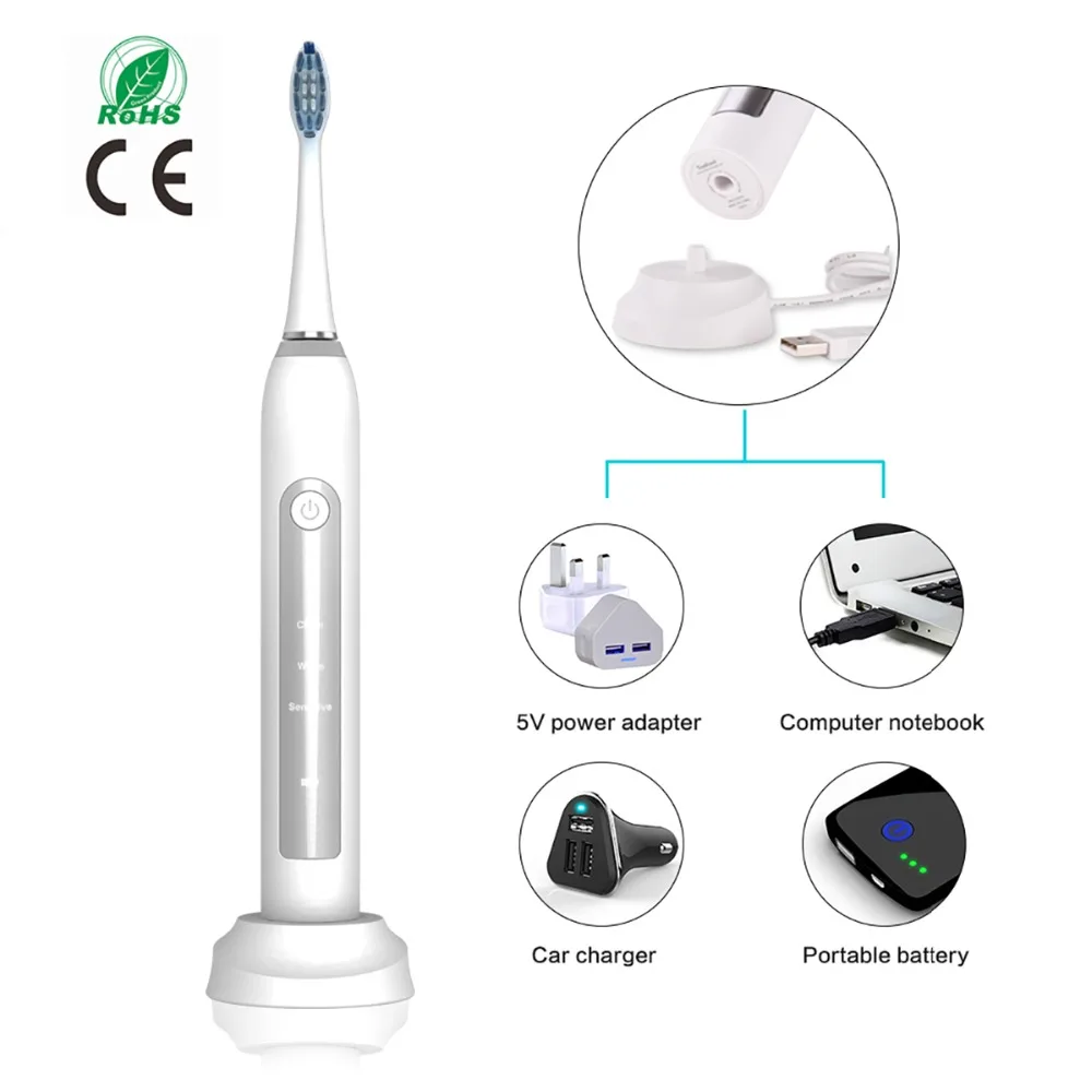 Sonicool 051B электрическая зубная щетка sonic USB перезаряжаемая ультра звуковая три режима зубные щетки с 4 шт DuPont насадки