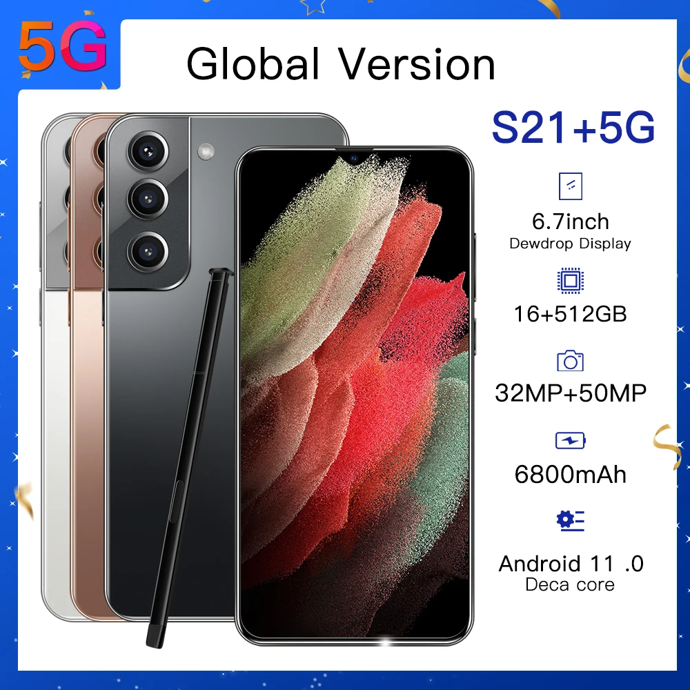 Samsum S21+ Smartphone Global Version 6.7 Inch 512GB Qualcomm 888 6800mAh Cellphone Mobile Phone Unlocked Dual SIM Cellphone