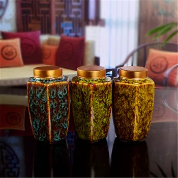 

Ceramic Sealed Tea BoxCopper Lid Small Tea Warehouse Puer Tieguanyin Packaging Tea Pot Perfume Powder Tea Box Organizer t pt19