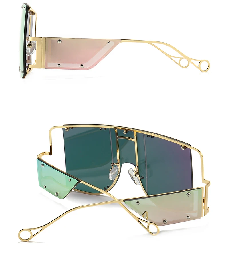 Новые огромные модные квадратные солнцезащитные очки женские мужские брендовые Дизайнерские Большие металлические заклепки модные уникальные очки знаменитостей Рианна