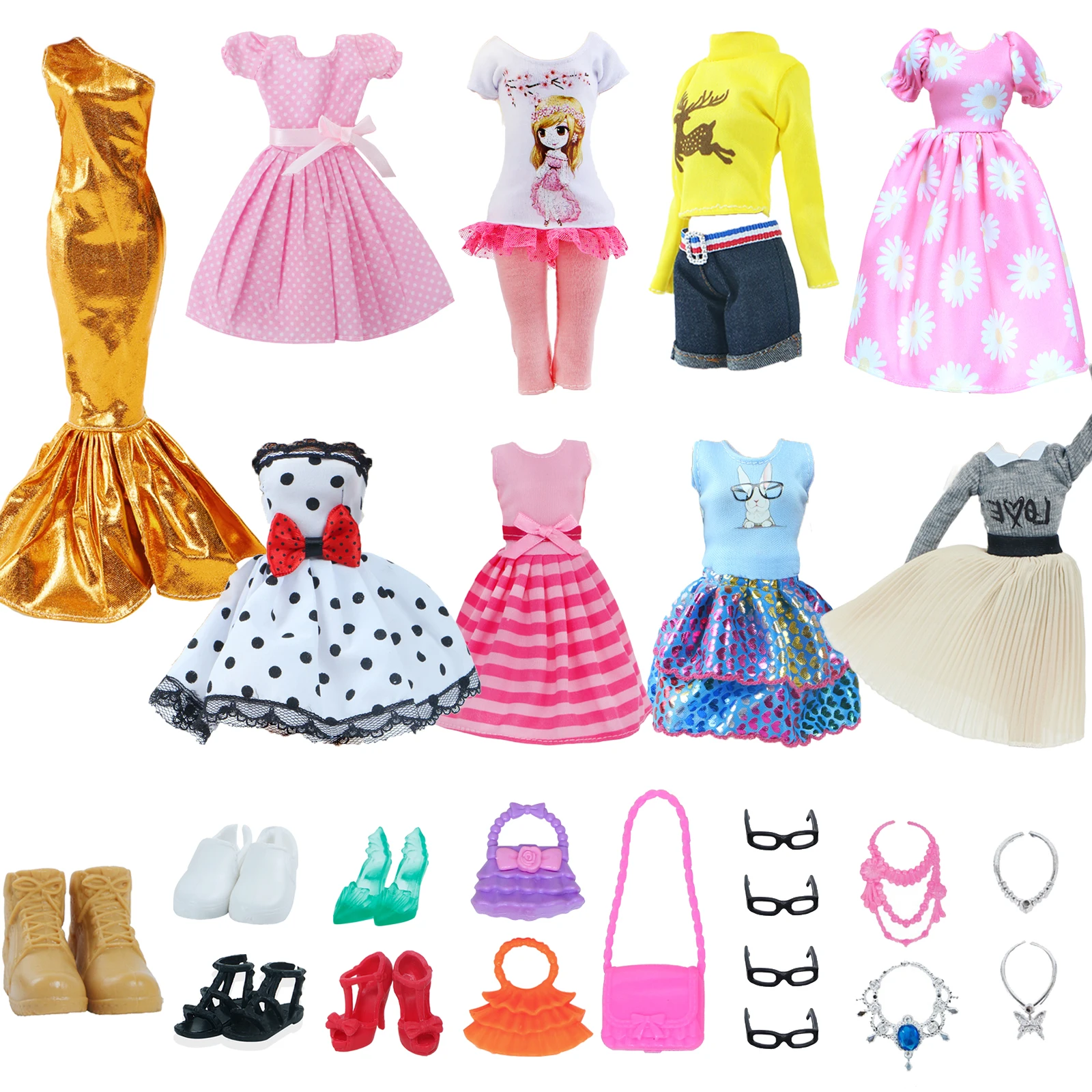 Fashion Doll Clothes Pink Doll Dress Pleated Skirt Grey Shirt Pants Sport Outfit Bikini Shoes Accessories 12 Inch Toys doll clothes barbie doll clothes