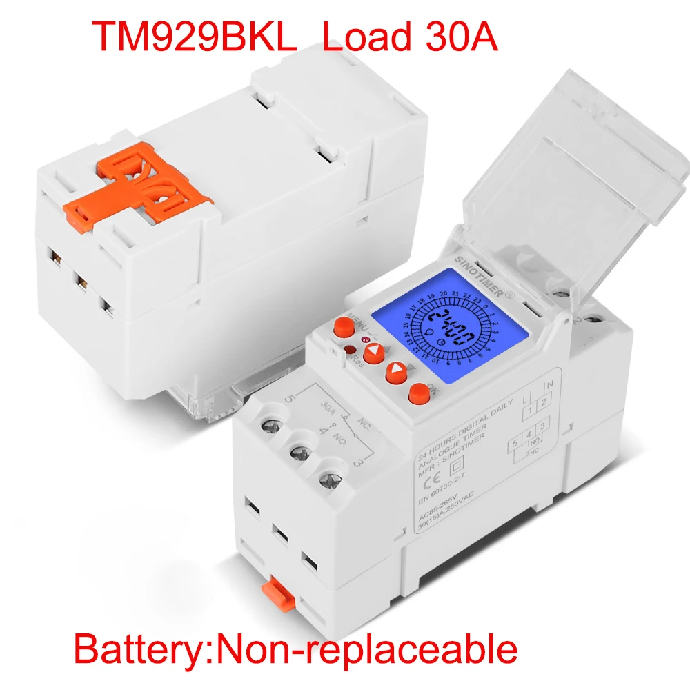 24hrs Digital Analogue Din Module Time Switch Backlight Large LCD Display Industrial Timers Controller 16A 30A Relay 85-265VAC