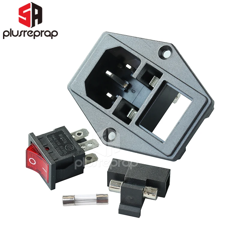 15A 250V 전원 스위치 3D 프린터용 퓨즈가 있는 구리의 빨간색 트리플 로커 스위치 삼각대 피트가 있는 AC 3핀 전원 소켓