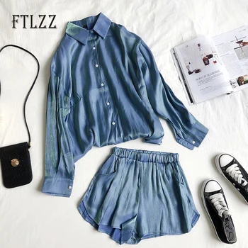 

New 2020 Fashion Women Outfit Korean Clothes Casual Bling Blouse Tops + Shorts Two Piece Sets Woman Streetwear Harajuku Suits
