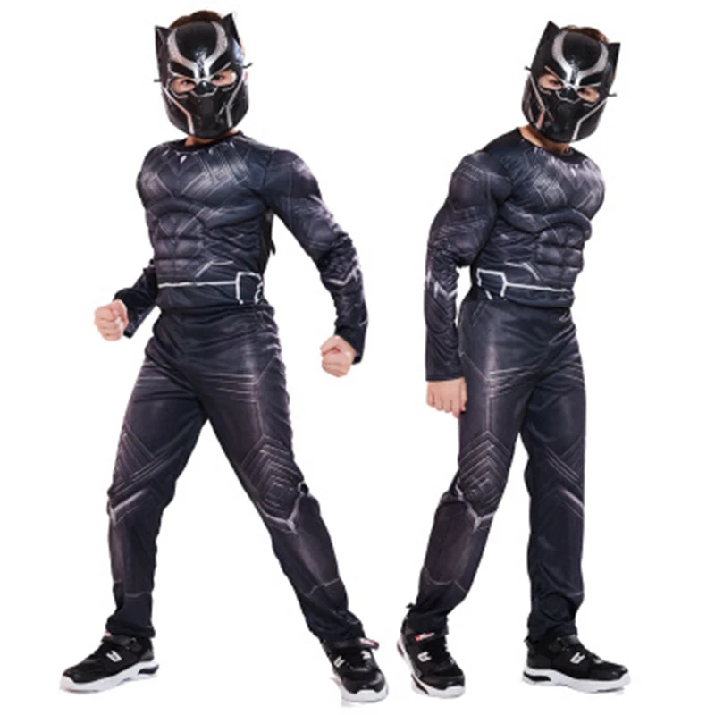 Дети Хэллоуин Черная пантера косплей дети мальчик Костюм с мышцами комбинезон