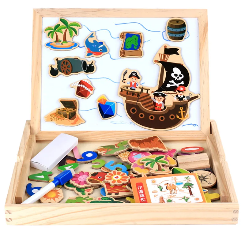Multifunctional Wooden Chalkboard Animal Magnetic Puzzle Whiteboard Blackboard Drawing Easel Board Arts Toys For Children Kids | Игрушки и