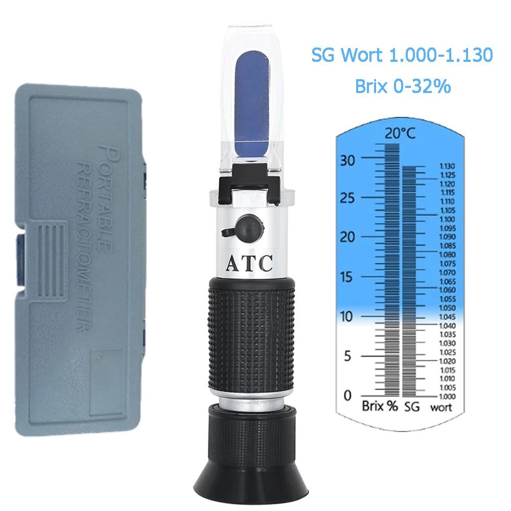 

Brix 0-32% Sugar Meter Beer Wort Refractometer Specific Gravity 1.000-1.130 Concentration Spirits Test ATC Wine Refractometers