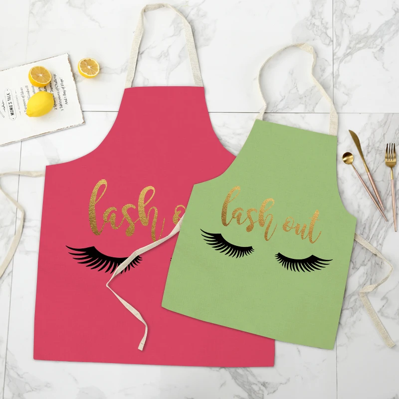 FYMX Cute Eyelashes Aprons For Woman Letter Print Cooking Apron For Family Home Cleaning Tools