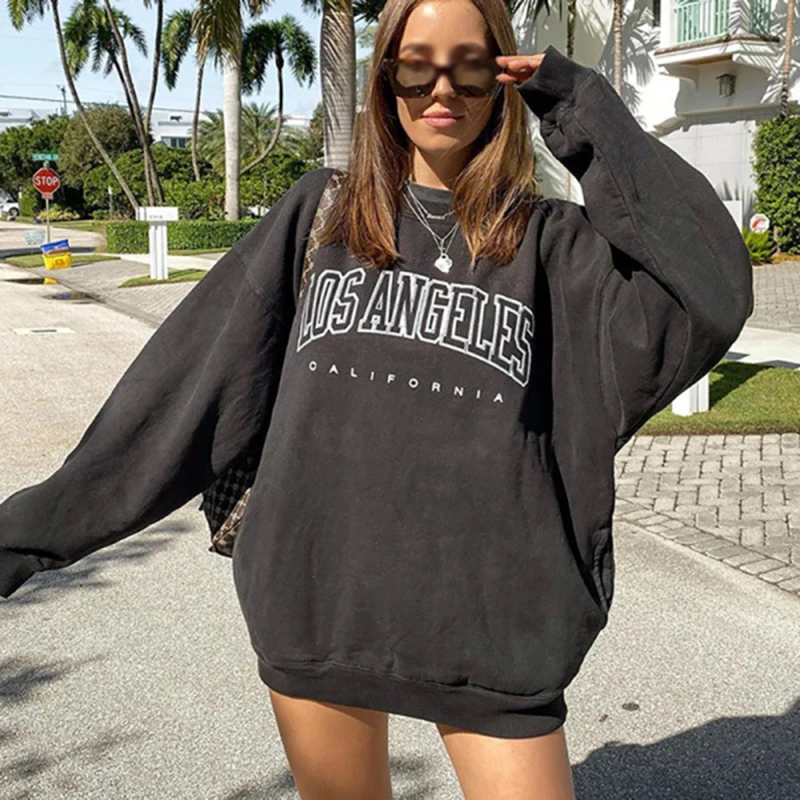 

Hoodies Women USA Style Oversized Aesthetic Letter Long Sleeves Knitted Loose Casual 2020 Autumn Warm Female Sweatshirt Pullover