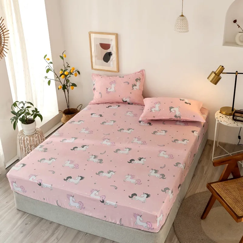 

Unicorn Printed Elastic Rubber Band Printed Bed Sheet Soft Bed Mattress Cover Fitted Sheets Pillowcase For Home Textile