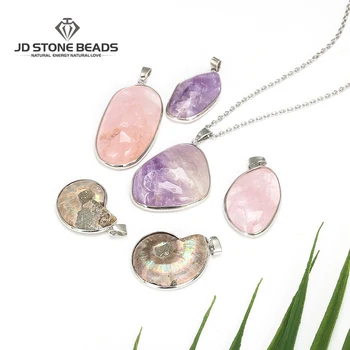 

Natural Pink Quartz Conch Fossil Amethysts Charm Free Shape Gemstone Pendants For Necklace Making Stainless Steel Necklace