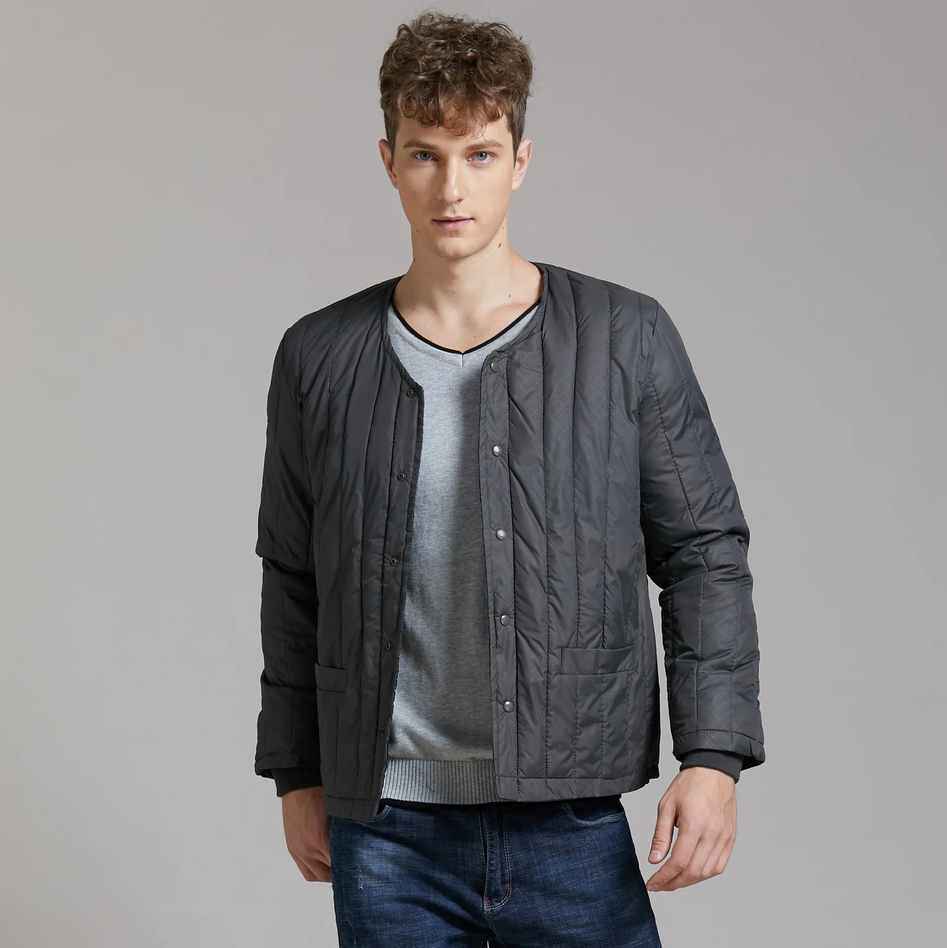 Winter Warm Cotton Liner Youth Old Mens Jacket Liner Tops Lightweight Thin Thermal Cotton Clothing Lining Collarless Short Coat