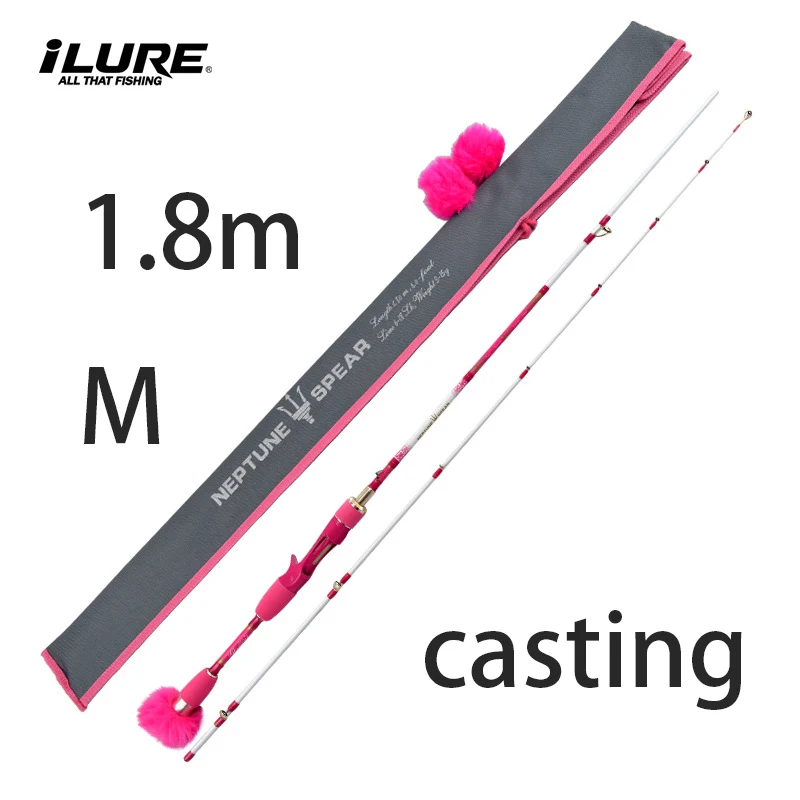 Ilure Pink Fishing Rod 6''/6''6Travel Women Girls Birthday Gifts ML EVA  Handle Spinning/Casting Fishing Rod Fishing Tackle