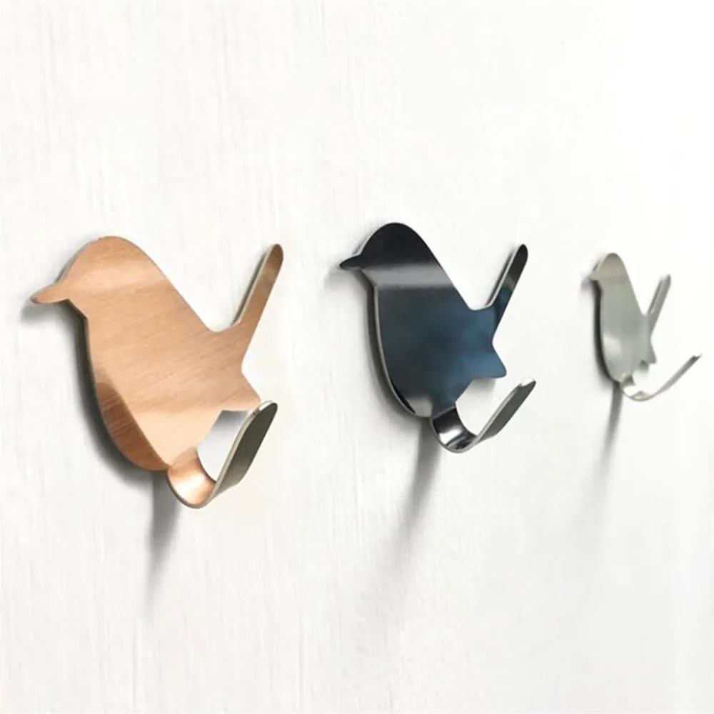 

2Pcs Cute Bird Shaped Self Adhesive Wall Door Hook Stainless Steel Coat Hat Hanger Bag Keys Sticky Storage Holders