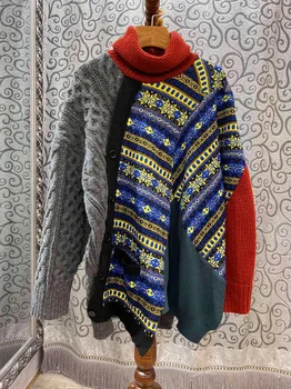 

2019 New Fashion Casual Colorful Patchwork Winter Turtleneck Sweater Women Free Shipping Three Size S M L