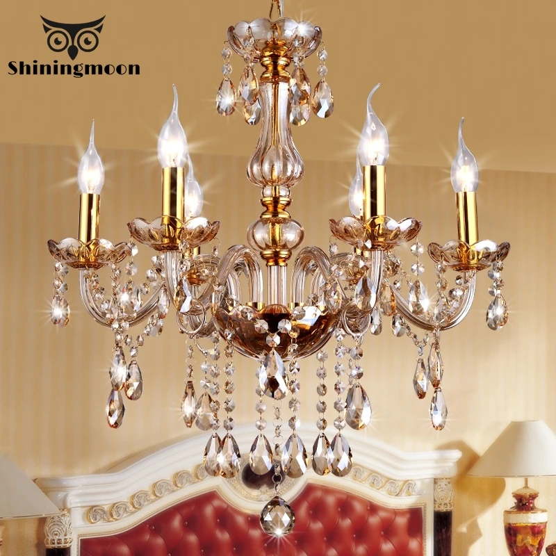 

French Country Luxury Lustre Chandelier Lighting Golden Crystal Hanging Lamp Bedroom Living Dining Decoration Hanging Lights