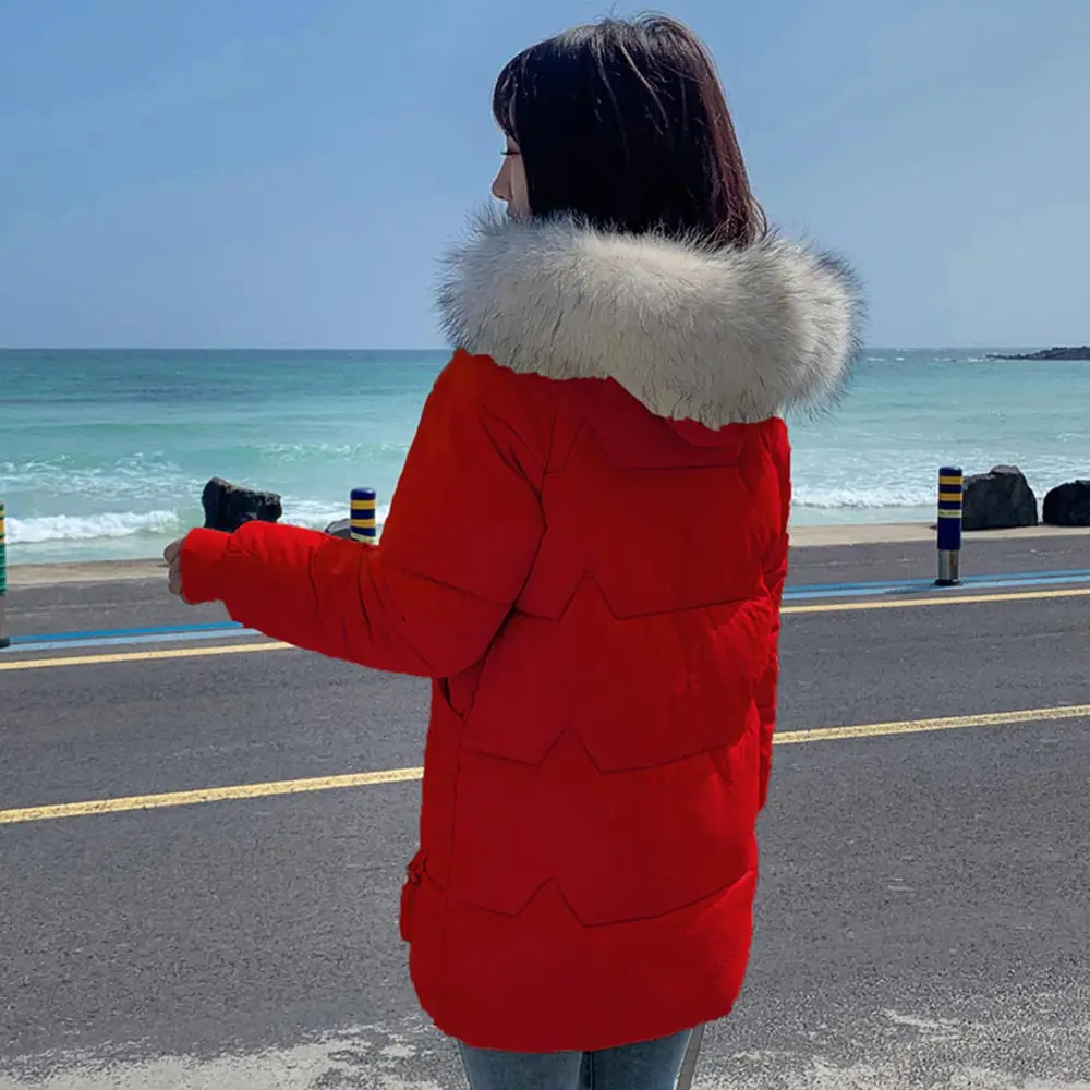 Красный new Big fur winter coat thickened parka women slim winter coat down cotton ladies down parka down jacket women - Цвет: Красный