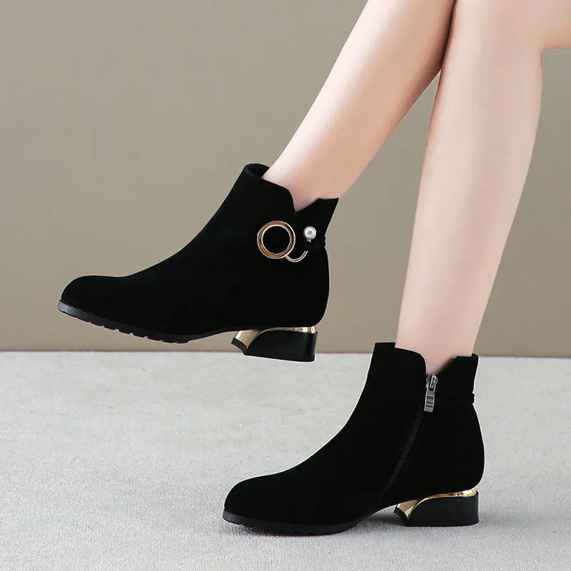 

Women Boots Ladies Fashion Zipper Ankle Boots Student Casual Large Size Scrub Single Boots Warm fur Winter Warm Shoes