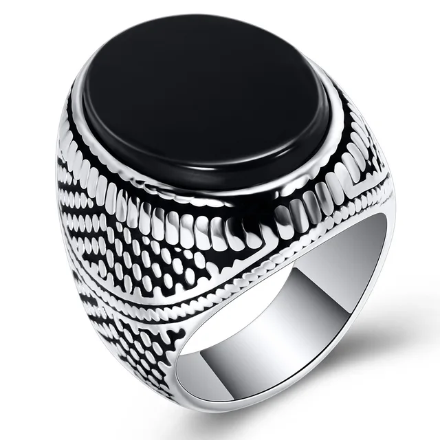 30 Styles Vintage Handmade Turkish Signet Ring For Men Women Ancient Silver Color Black Onyx Stone Punk Rings Religious Jewelry Style16
