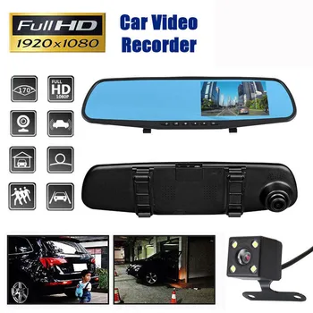 

4.3 inch Night Vision Car Dvr Camera Rearview Mirror Digital Video Recorder Auto Camcorder Dash Cam FHD 1080P dual len