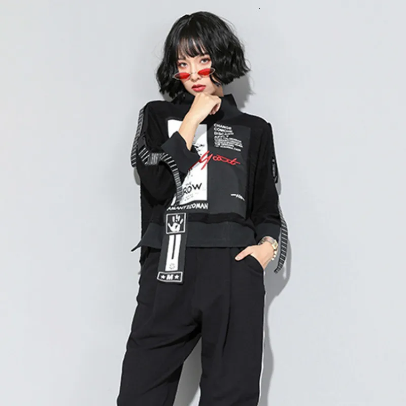 Max LuLu модная Корейская уличная Женская одежда Женская водолазка с принтом винтажные свитера большого размера с вышивкой - Цвет: Черный