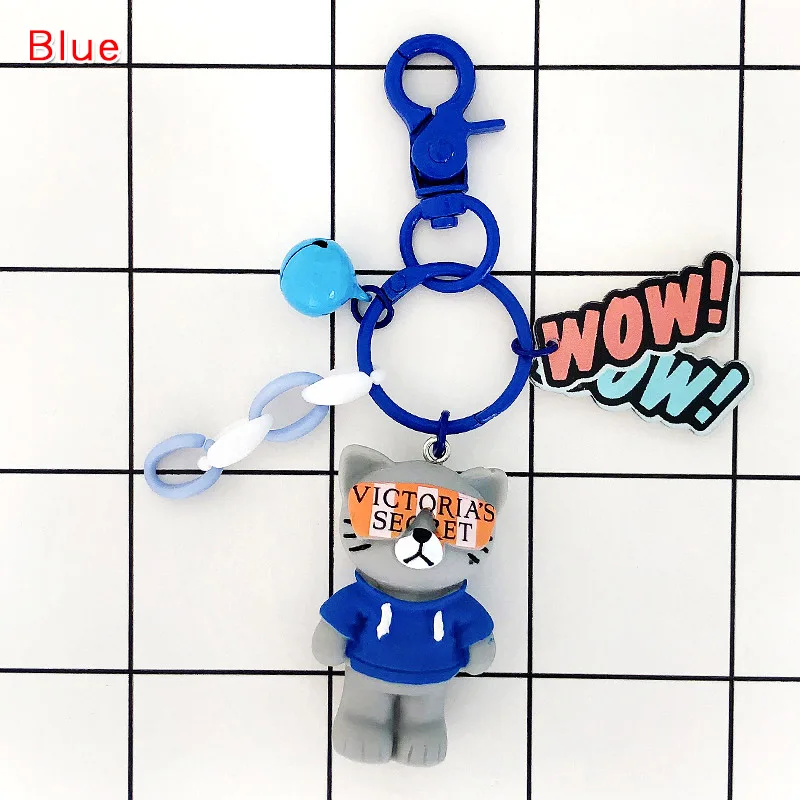 Blue Милый мультяшный брелок с кошкой, крутые очки, кот, кукла, брелок Kawaii Kpop, аксессуары, брелок для ключей, Очаровательная подвеска для сумок для девочек - Цвет: Blue