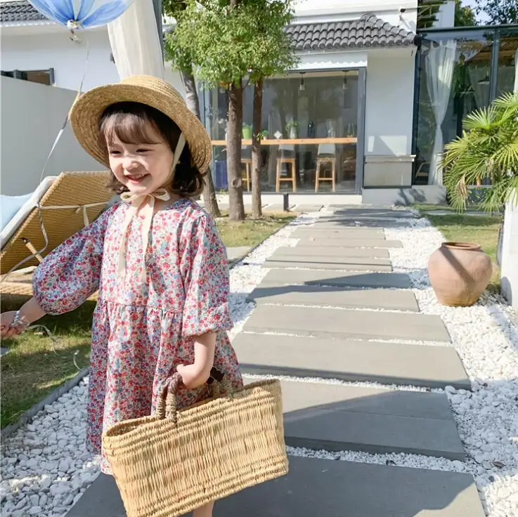 Новое платье с принтом для девочек, модные хлопковые весенние платья для девочек 1-7 лет, PO101