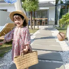 Новое платье с принтом для девочек, модные хлопковые весенние платья для девочек 1-7 лет, PO101