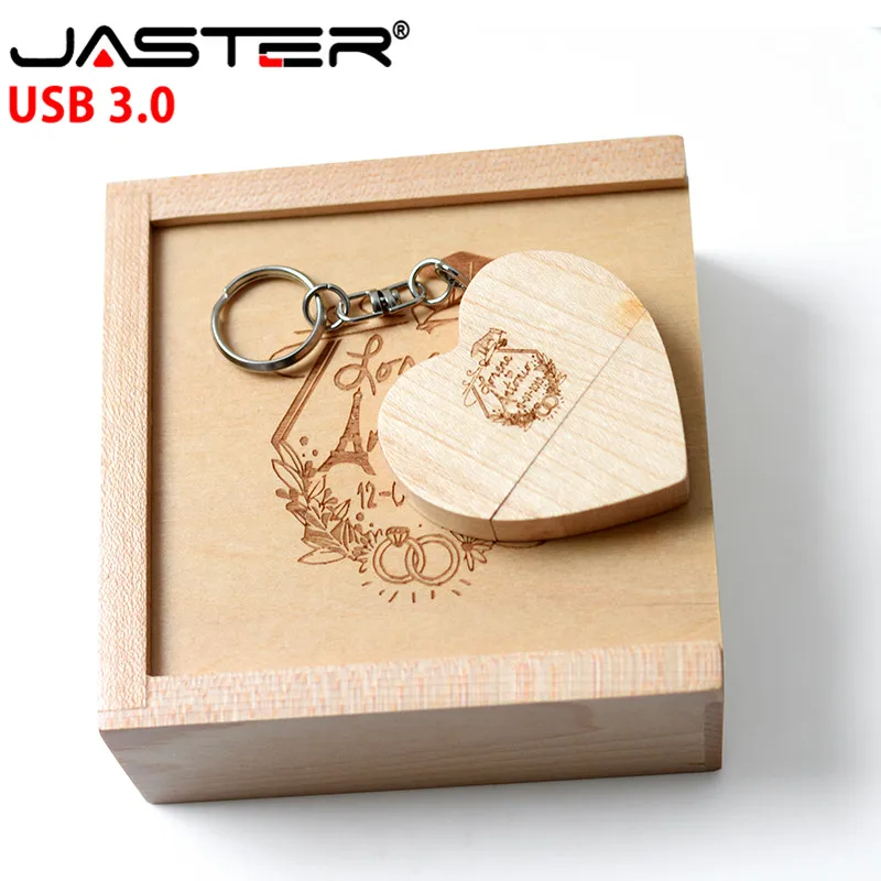 JASTER(более 10 шт бесплатный логотип) USB 3,0 деревянный в форме сердца usb+ коробка Флешка U диск 4 ГБ 8 ГБ 16 ГБ 32 ГБ 64 ГБ 128 ГБ usb флэш-накопитель