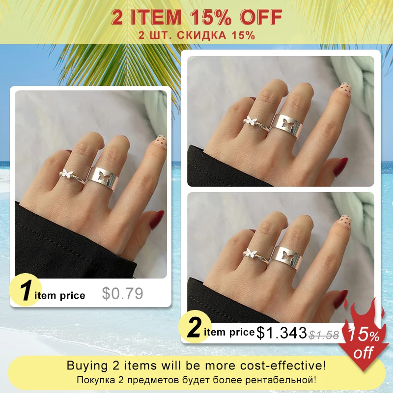 IFMIA Trendy Gold Butterfly Rings For Women Men Lover Couple Rings Set Friendship Engagement Wedding Open Rings 2021 Jewelry - Image 5
