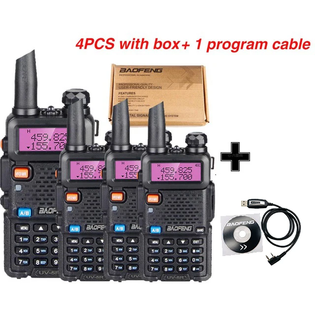 Add 1 program cable 4 шт. Настоящее 8 Вт рация Baofeng UV 5R двухдиапазонный FM приемопередатчик УКВ двухстороннее радио UV5RHP Высокая мощность Охота CB ham радио - Цвет: Add 1 program cable