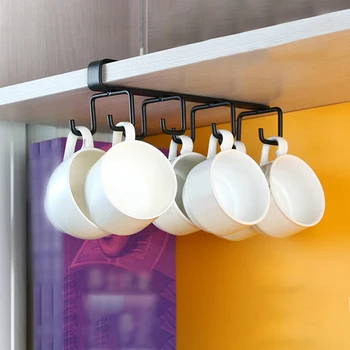 

2pcs Kitchen Accessories Cupboard Space Saving Draining Pot 8 Hooks Storage Spatula Coffee Mug Cup Holder Utensil Under Cabinet